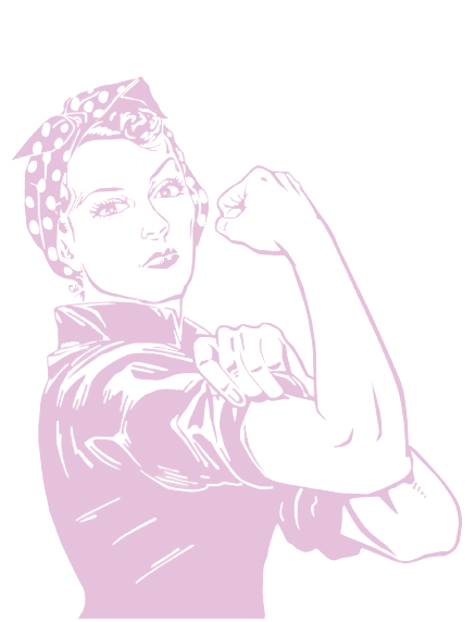Illustration of a woman in a vintage headscarf flexing her arm, symbolising strength, resilience, and women's empowerment.